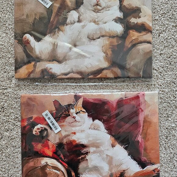 Set up two. Lounging Fat Cat Canvas Wall Art 11 inch X 15 inch - Picture 4 of 12